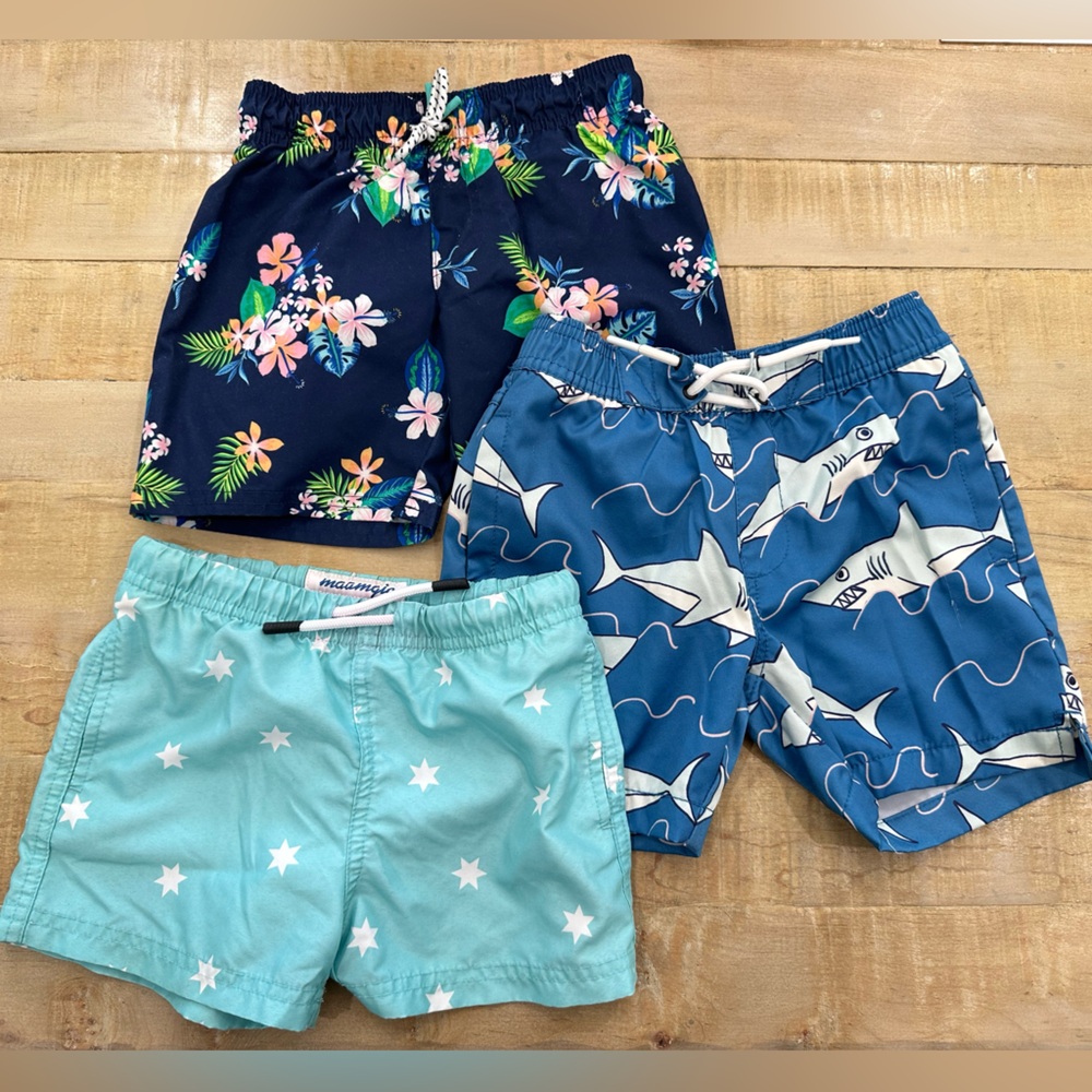 3 set boys toddler swim trunks shark pool shorts Hawaiian print cat & Jack